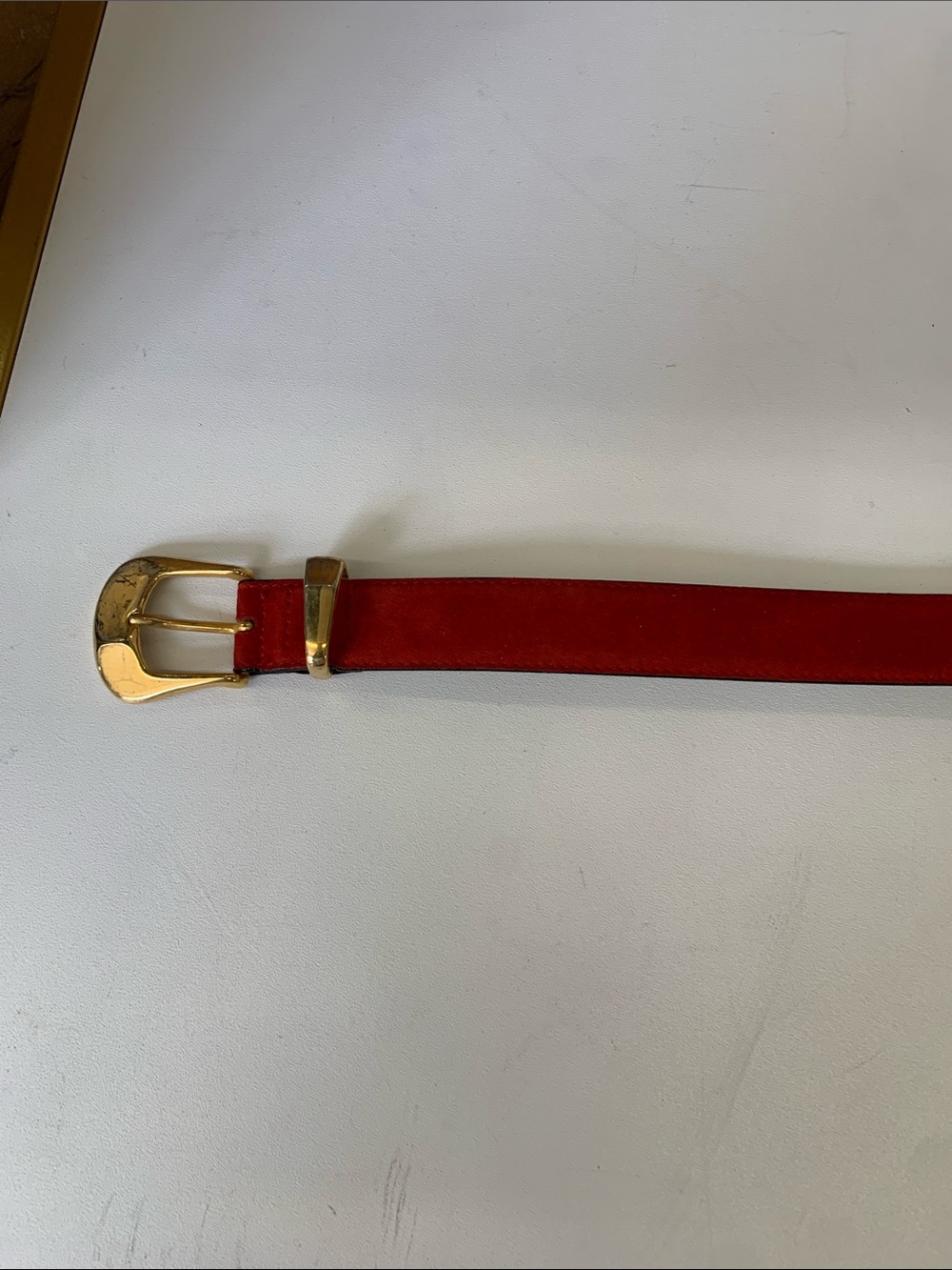 Escada Red Suede Belt with Gold Buckle
